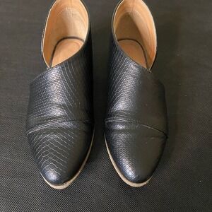 Black Faux Snake Skin d'Orsay Pointed Toe Flats Asymmetrical Cut Out Shoes